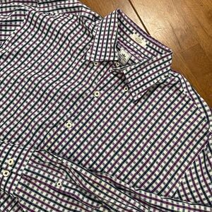 Peter Millar Men's L Shirt Blue & Purple Plaid Long Sleeve Button Down Collared